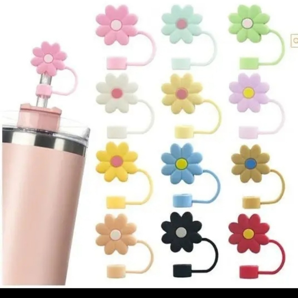 Colorful Flower Straw Cap Set for Tumblers